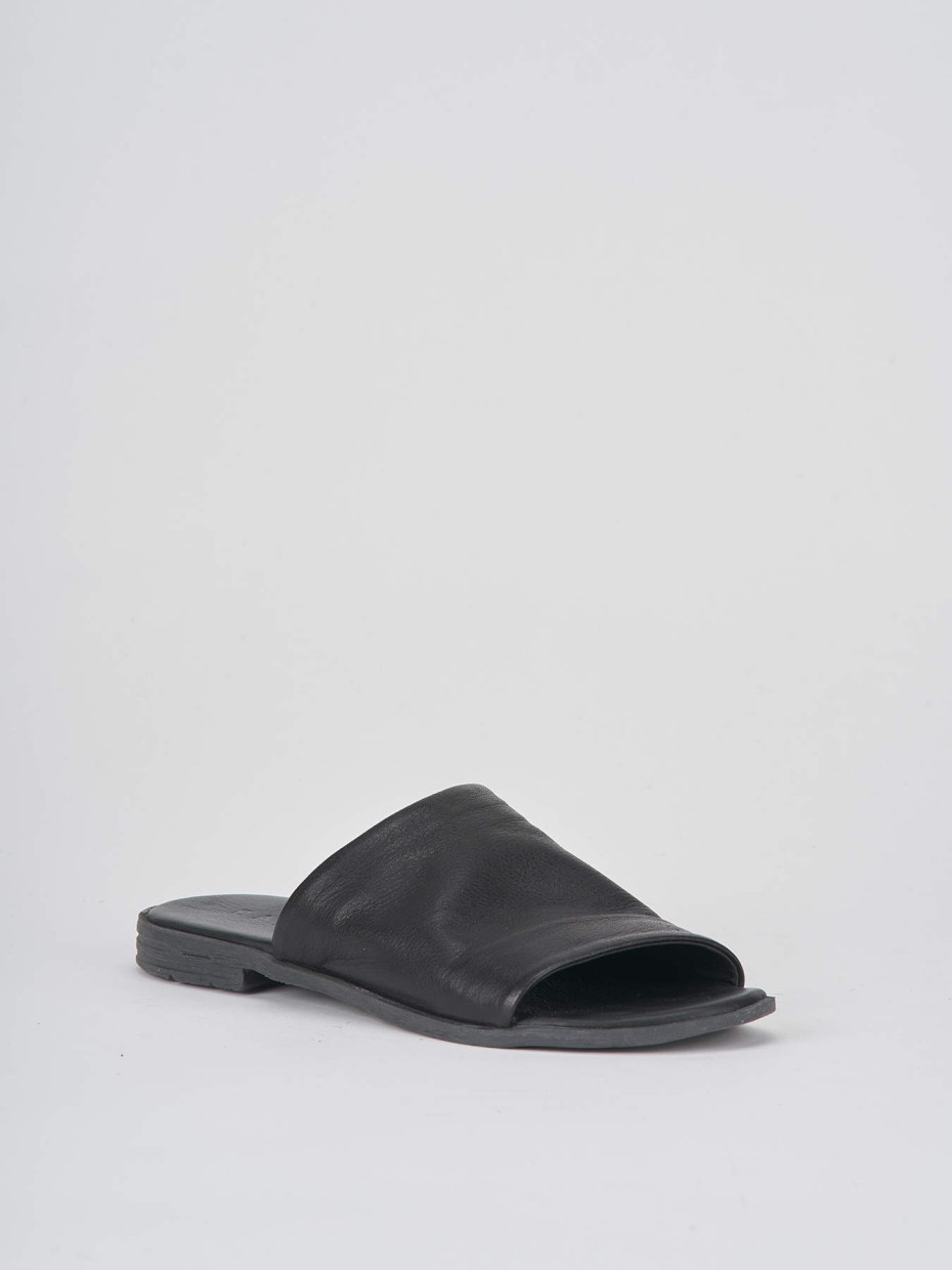 Slippers heel 1 cm black leather