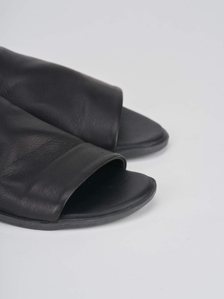 Slippers heel 1 cm black leather