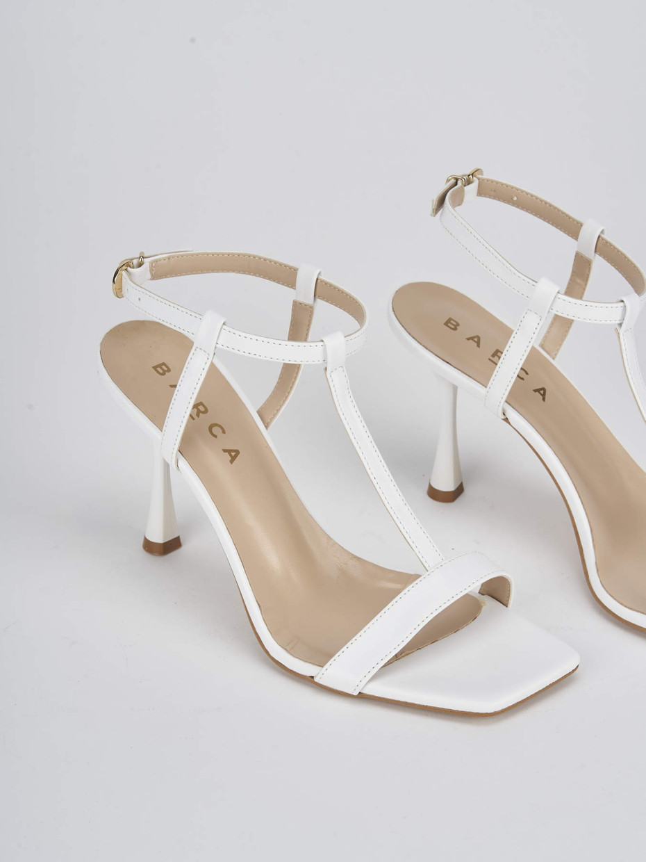 High heel sandals heel 7 cm white leather