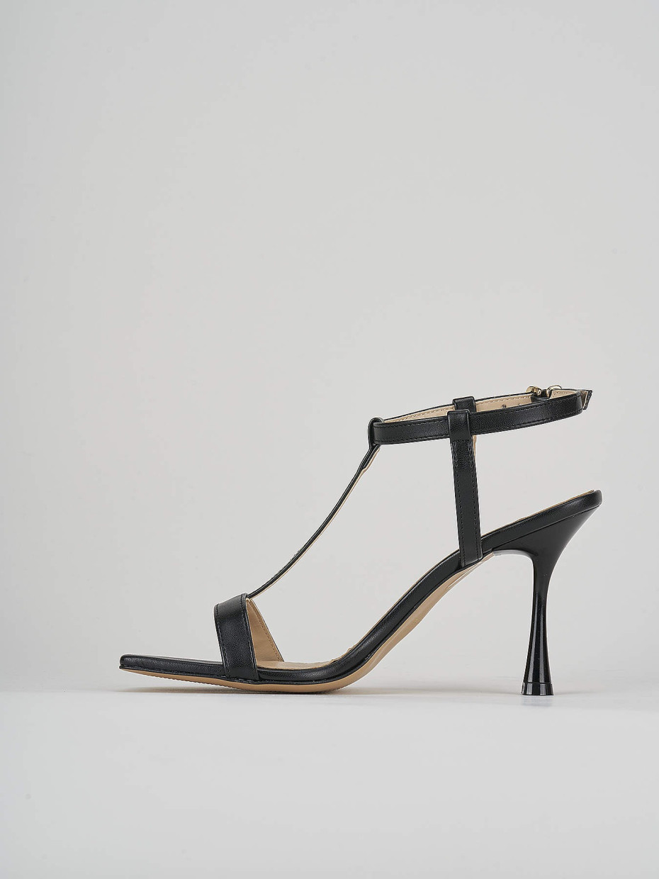 High heel sandals heel 7 cm black leather
