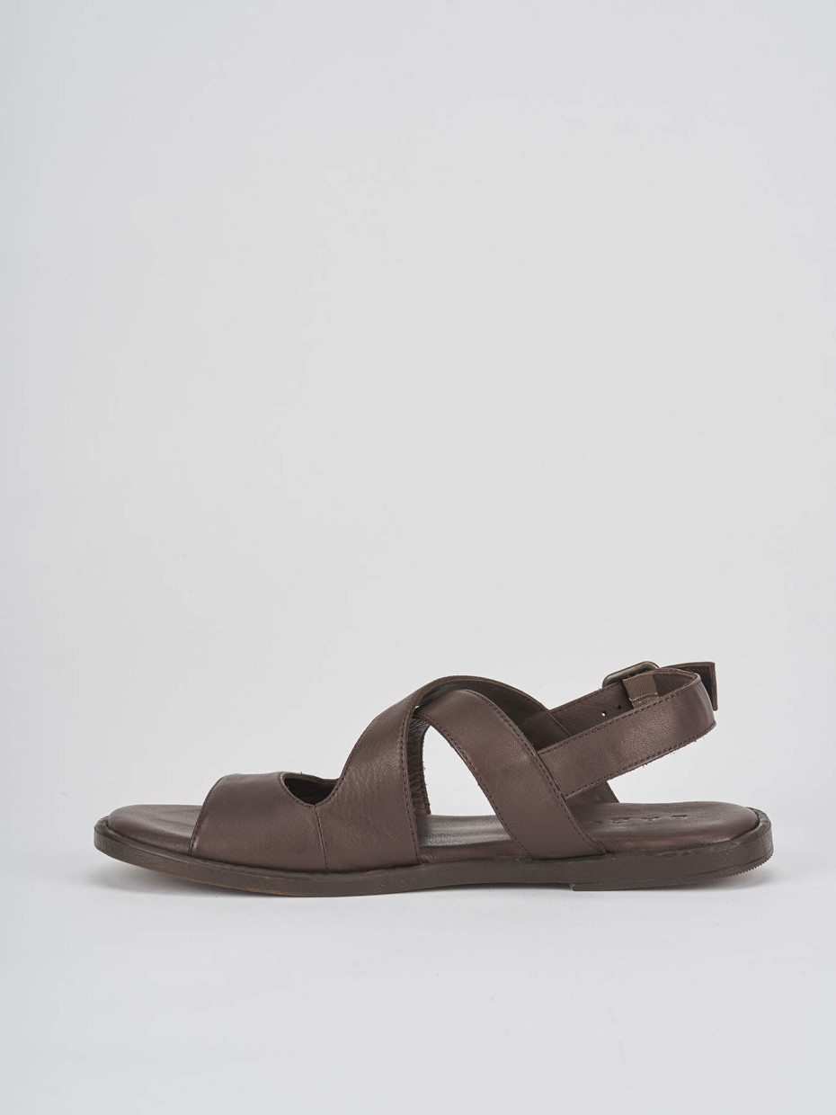 Low heel sandals heel 1 cm dark brown leather