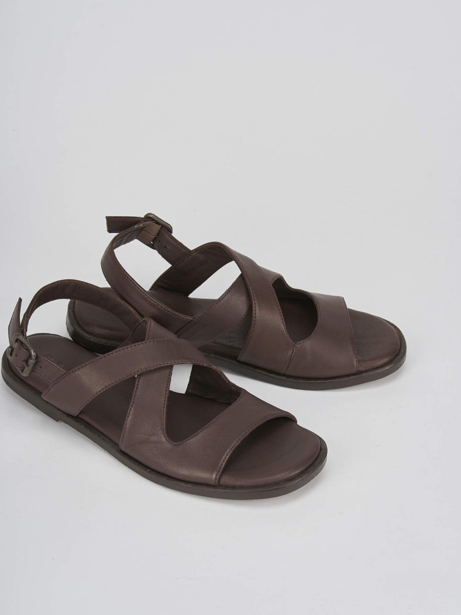 Low heel sandals heel 1 cm dark brown leather