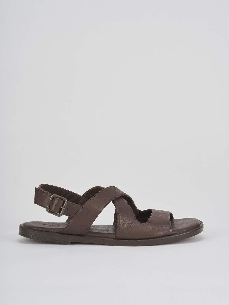 Low heel sandals heel 1 cm dark brown leather