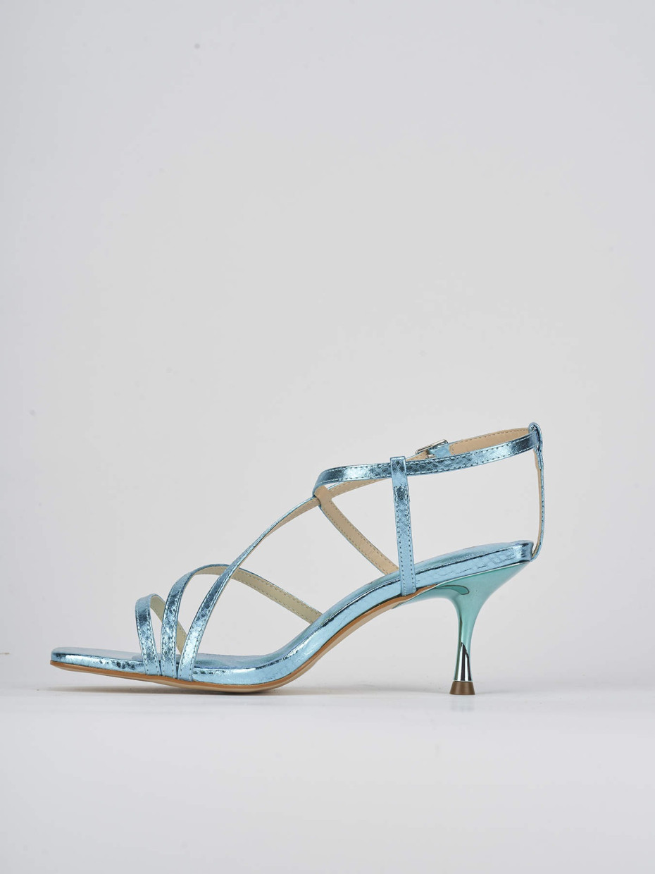 High heel sandals heel 6 cm light blue python