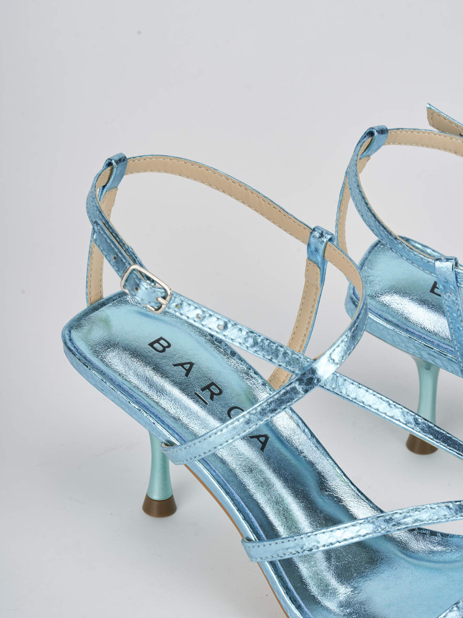 High heel sandals heel 6 cm light blue python