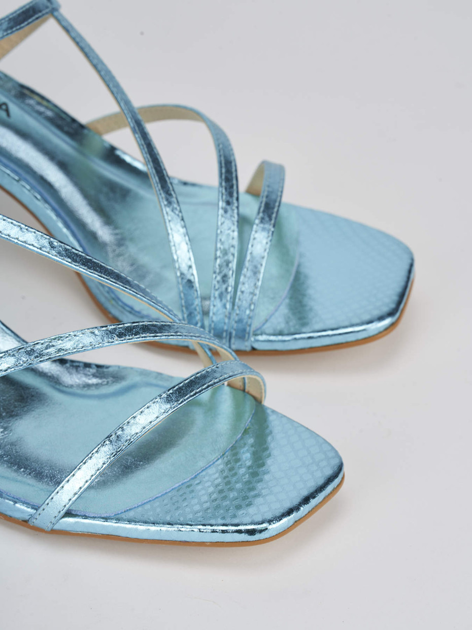 High heel sandals heel 6 cm light blue python