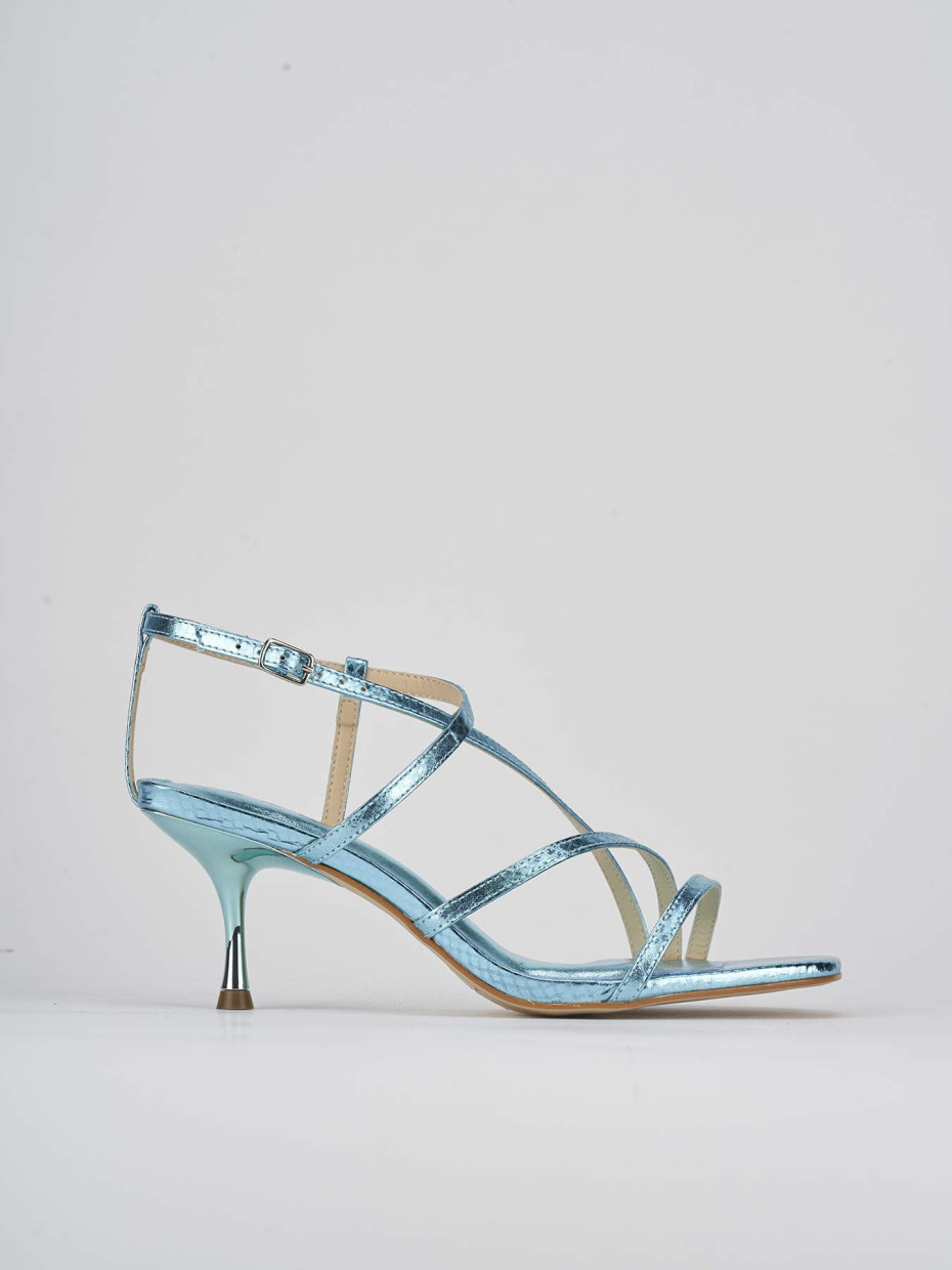 High heel sandals heel 6 cm light blue python