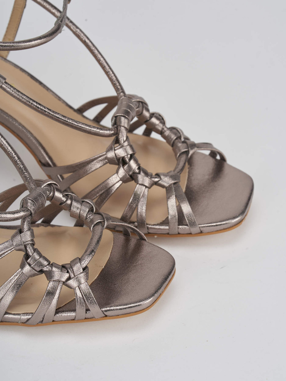 High heel sandals heel 6 cm silver leather