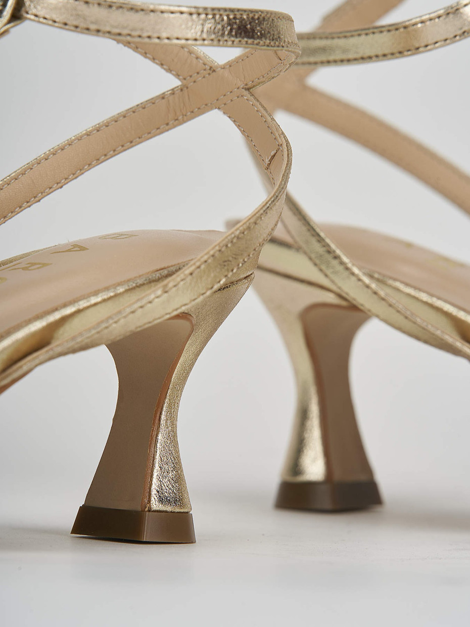 High heel sandals heel 5 cm gold leather
