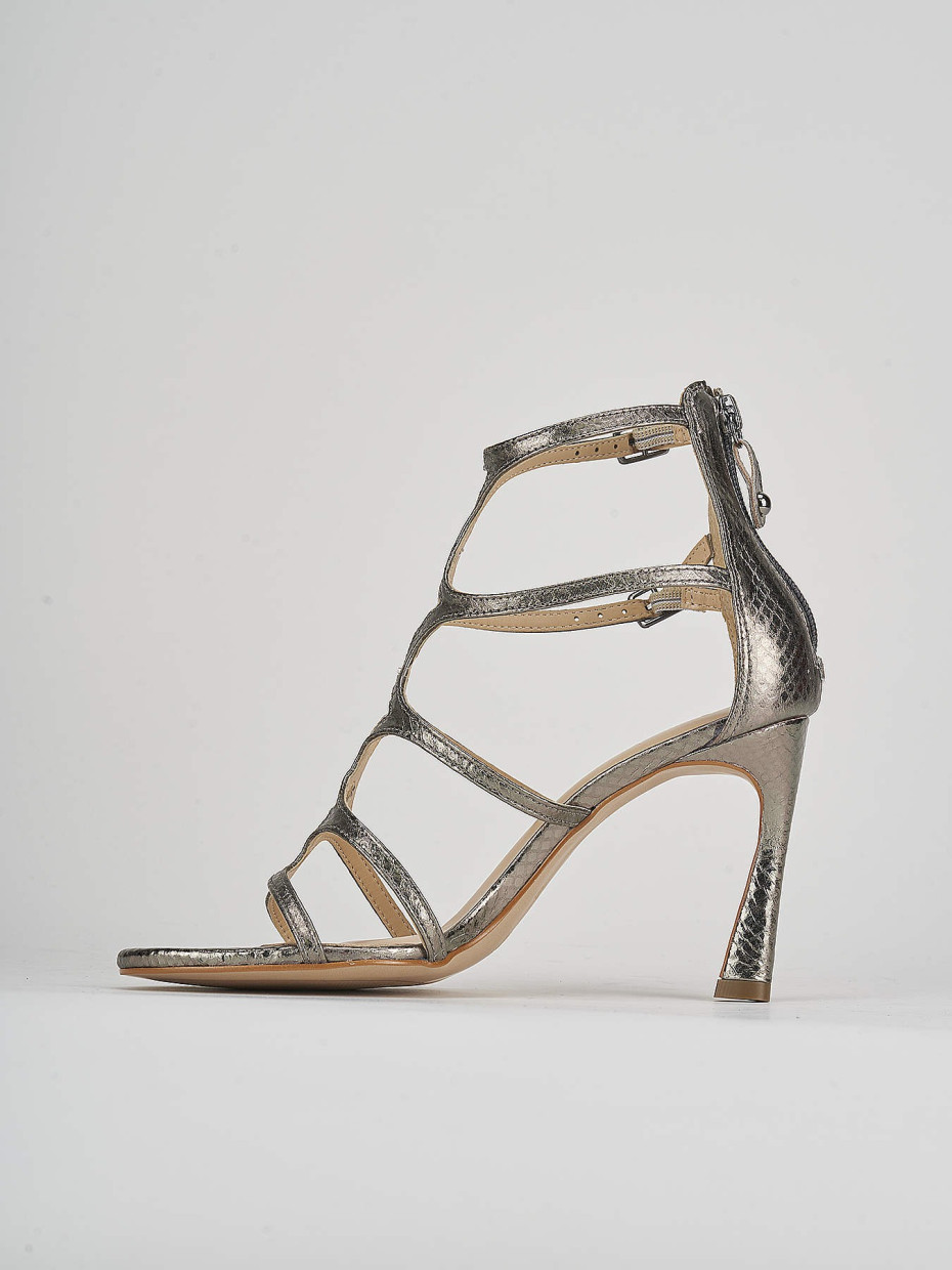 High heel sandals heel 9 cm silver python