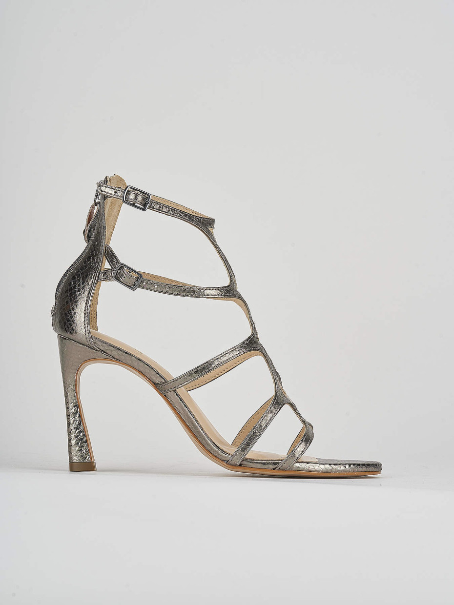 High heel sandals heel 9 cm silver python