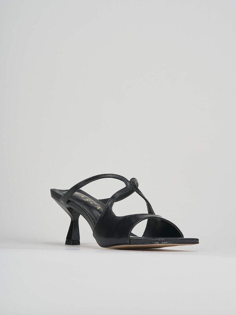 Slippers heel 6 cm black leather
