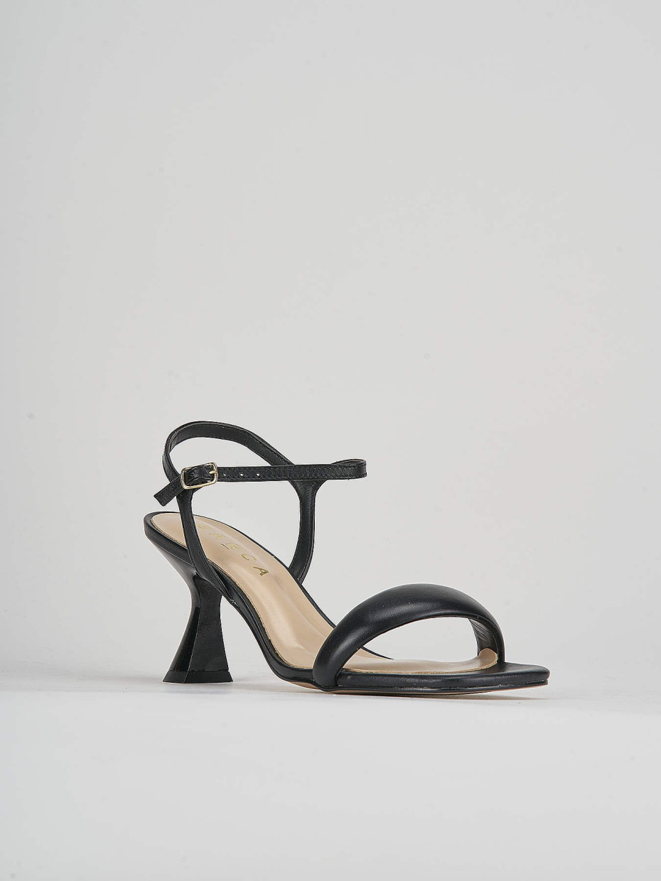 High heel sandals heel 6 cm black leather