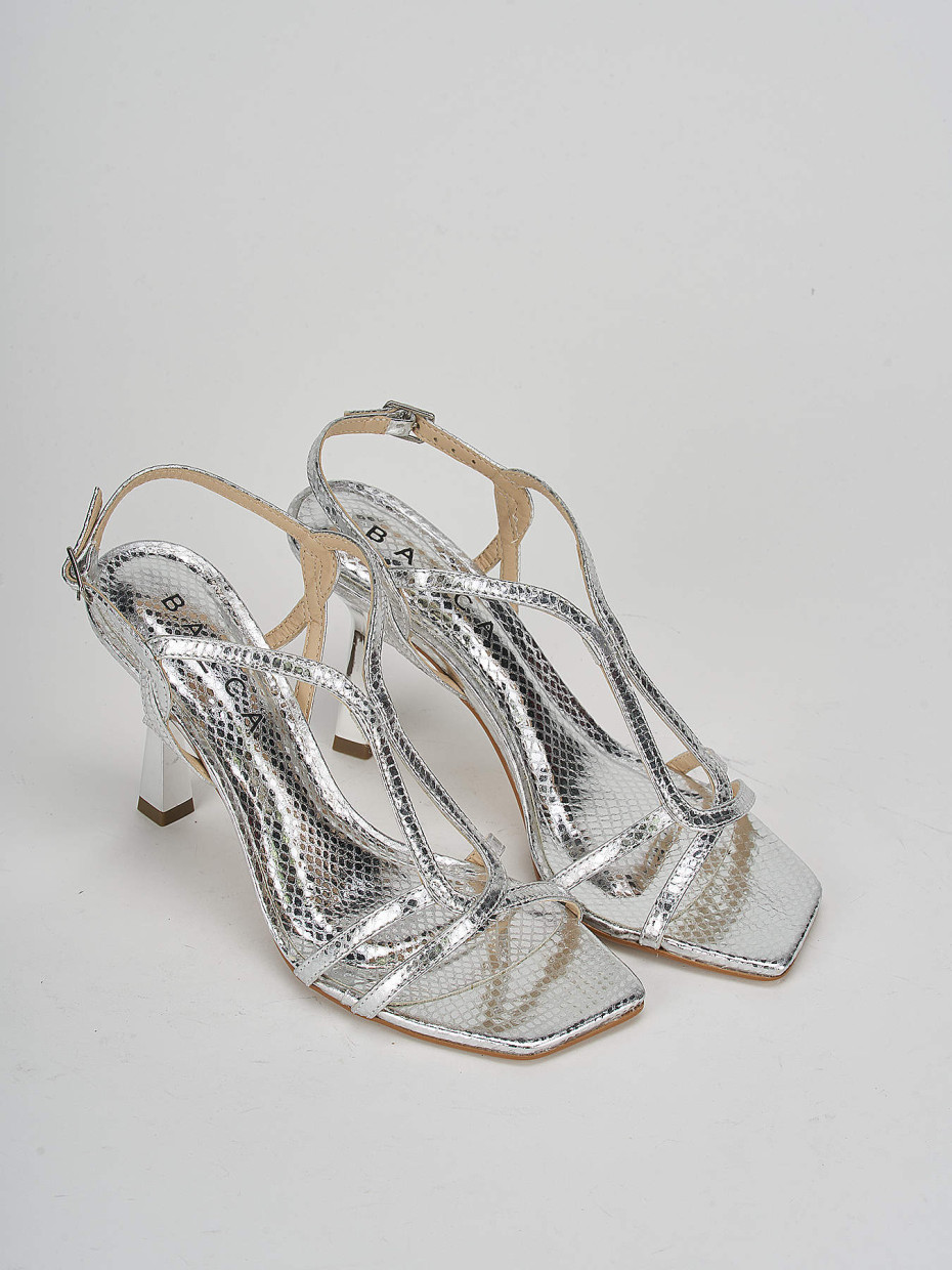 High heel sandals heel 9 cm silver python