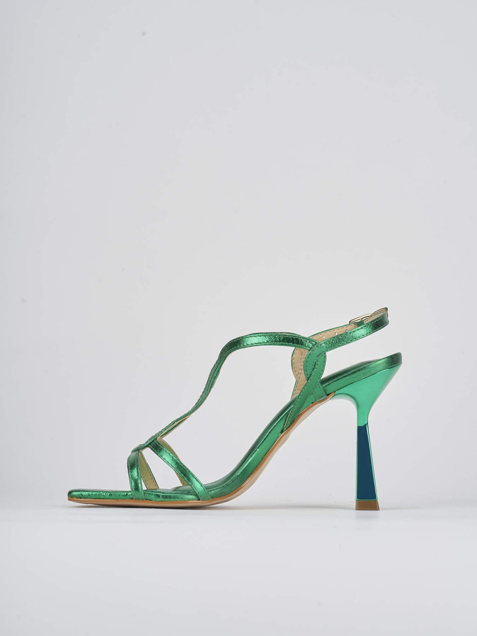 High heel sandals heel 9 cm green leather