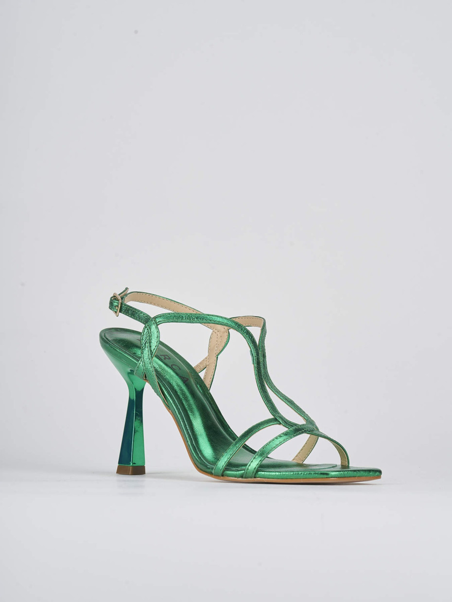 High heel sandals heel 9 cm green leather