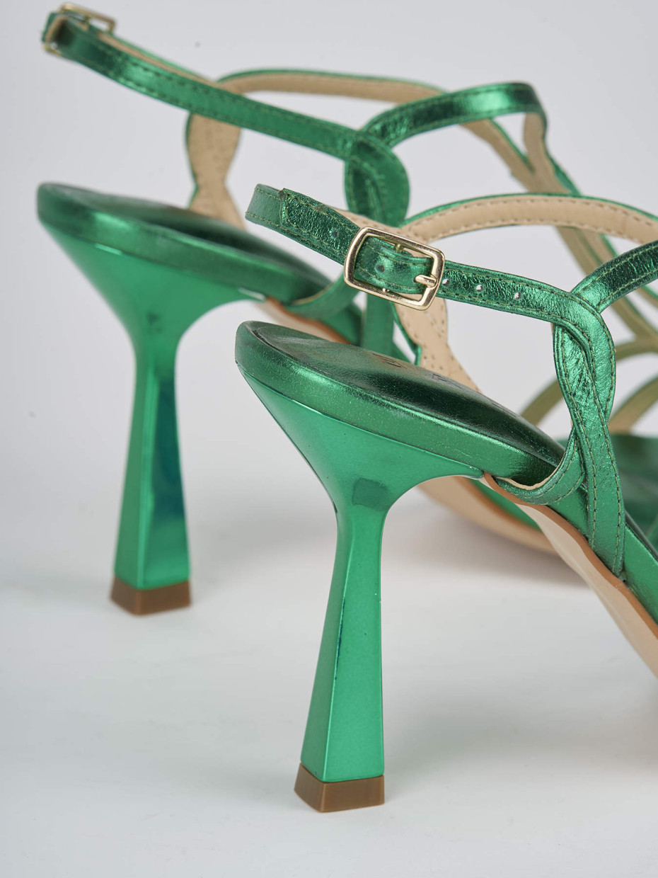 High heel sandals heel 9 cm green leather