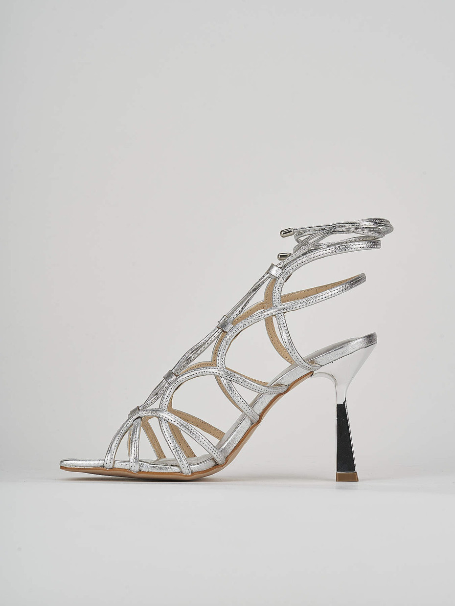 High heel sandals heel 9 cm silver leather