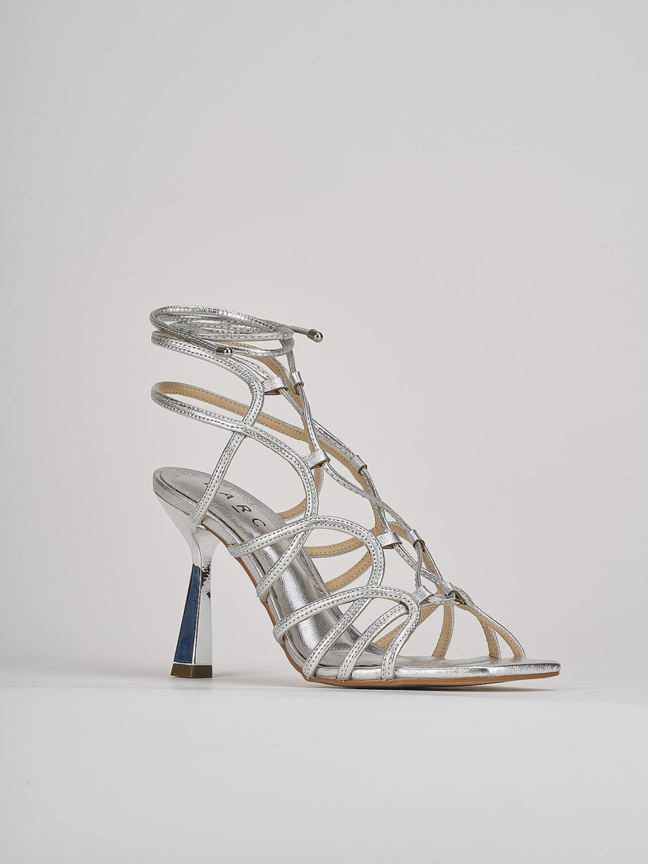 Silver leather sale heeled sandals
