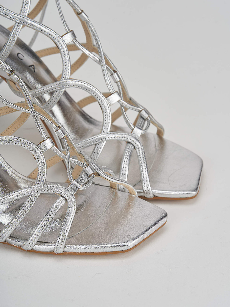 High heel sandals heel 9 cm silver leather