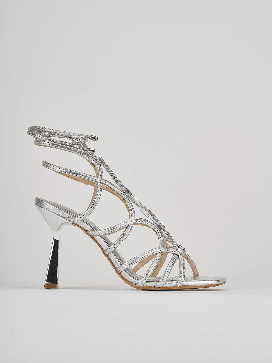 High heel sandals heel 9 cm silver leather