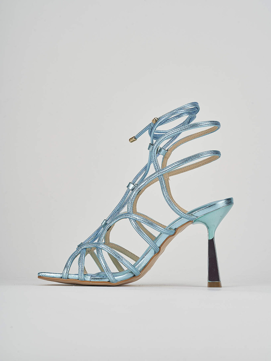 High heel sandals heel 9 cm light blue leather
