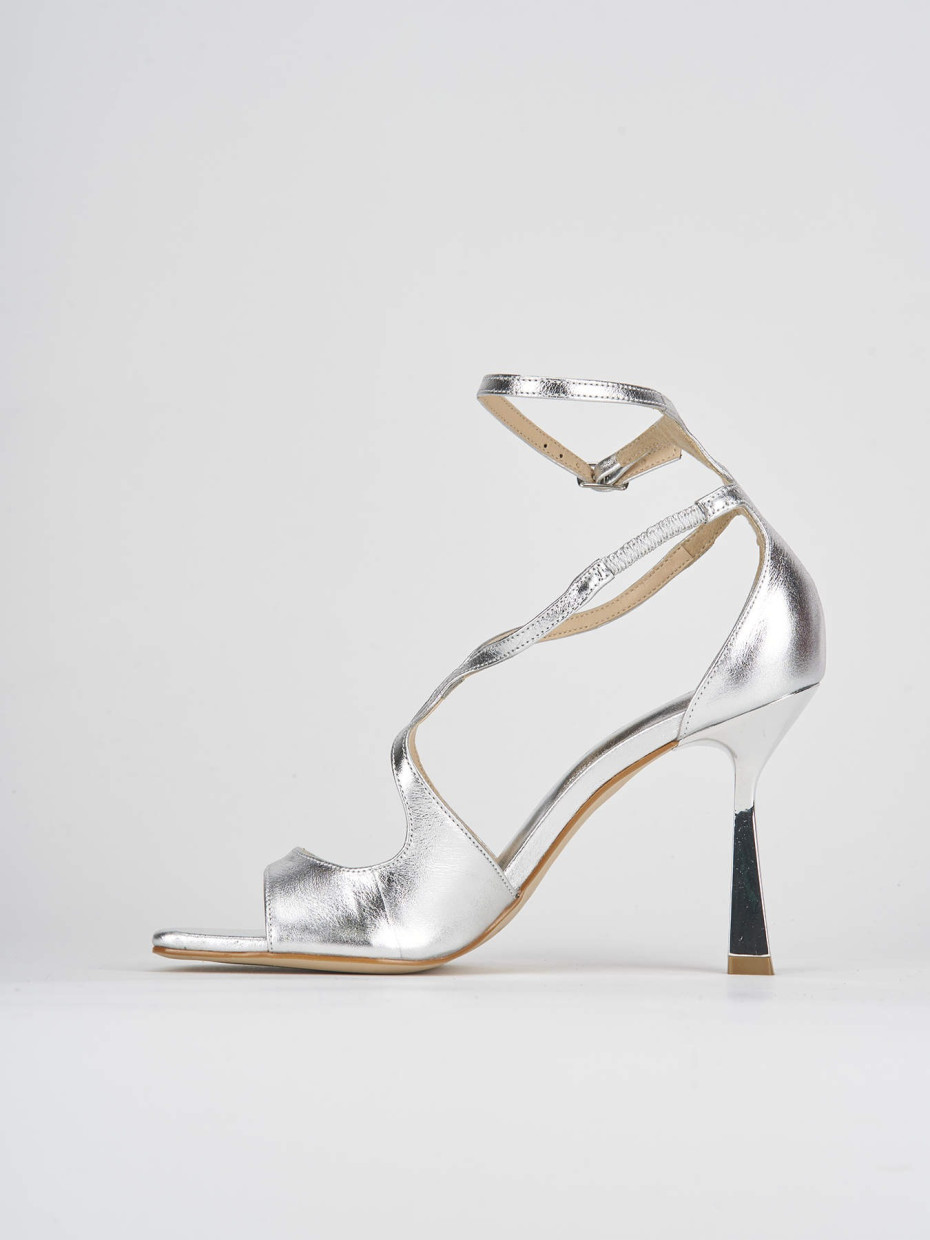 High heel sandals heel 9 cm silver leather