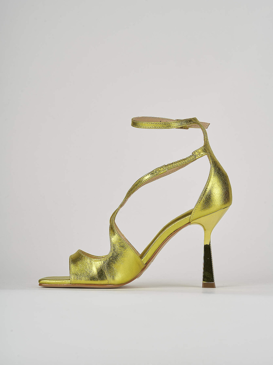High heel sandals heel 9 cm yellow leather