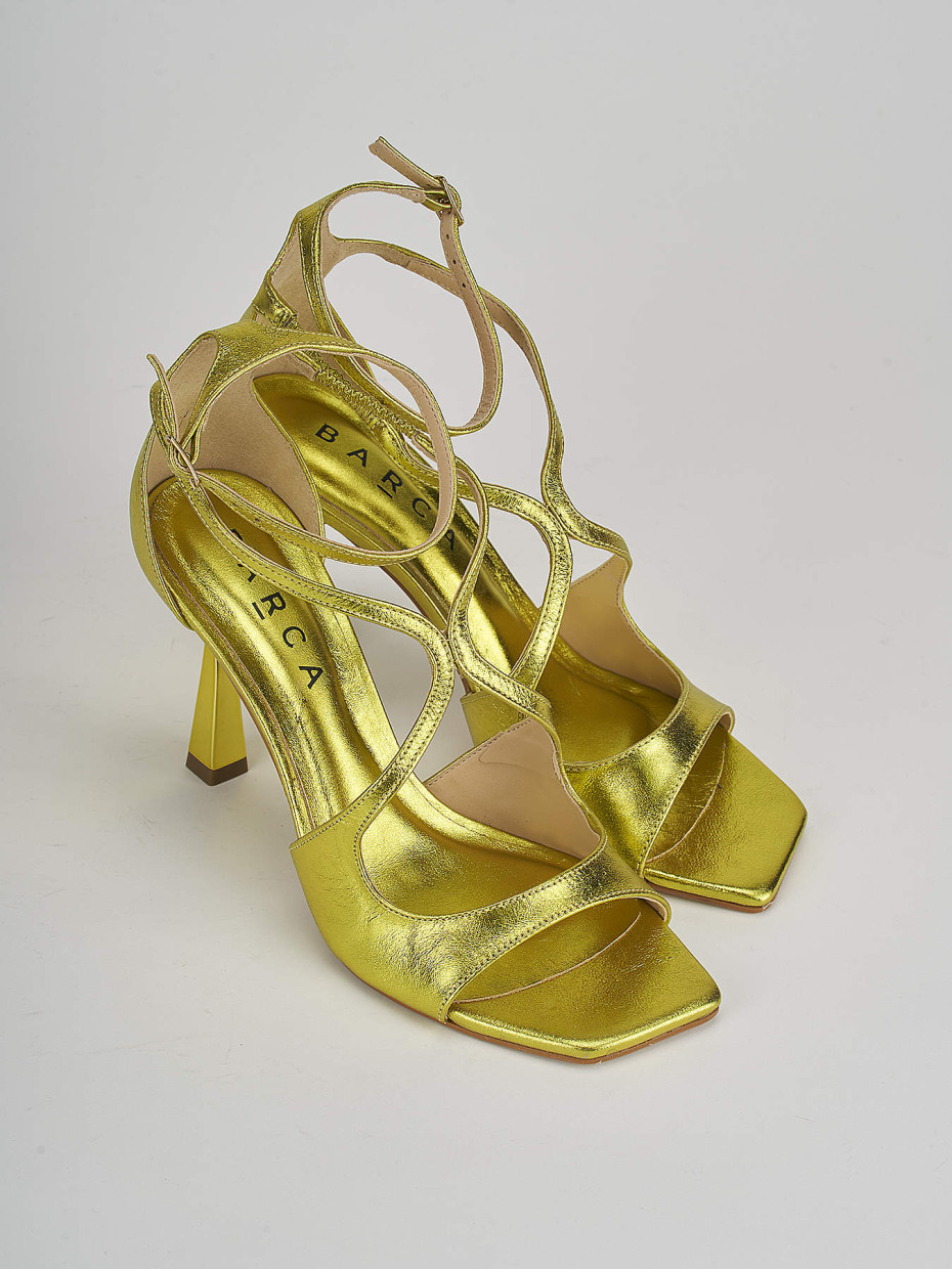 High heel sandals woman heel 9 cm yellow leather Barca Stores