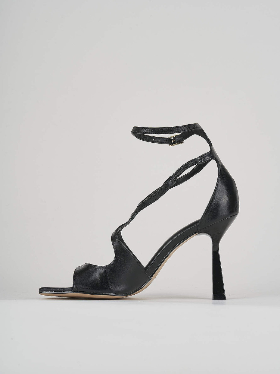 High heel sandals heel 9 cm black leather
