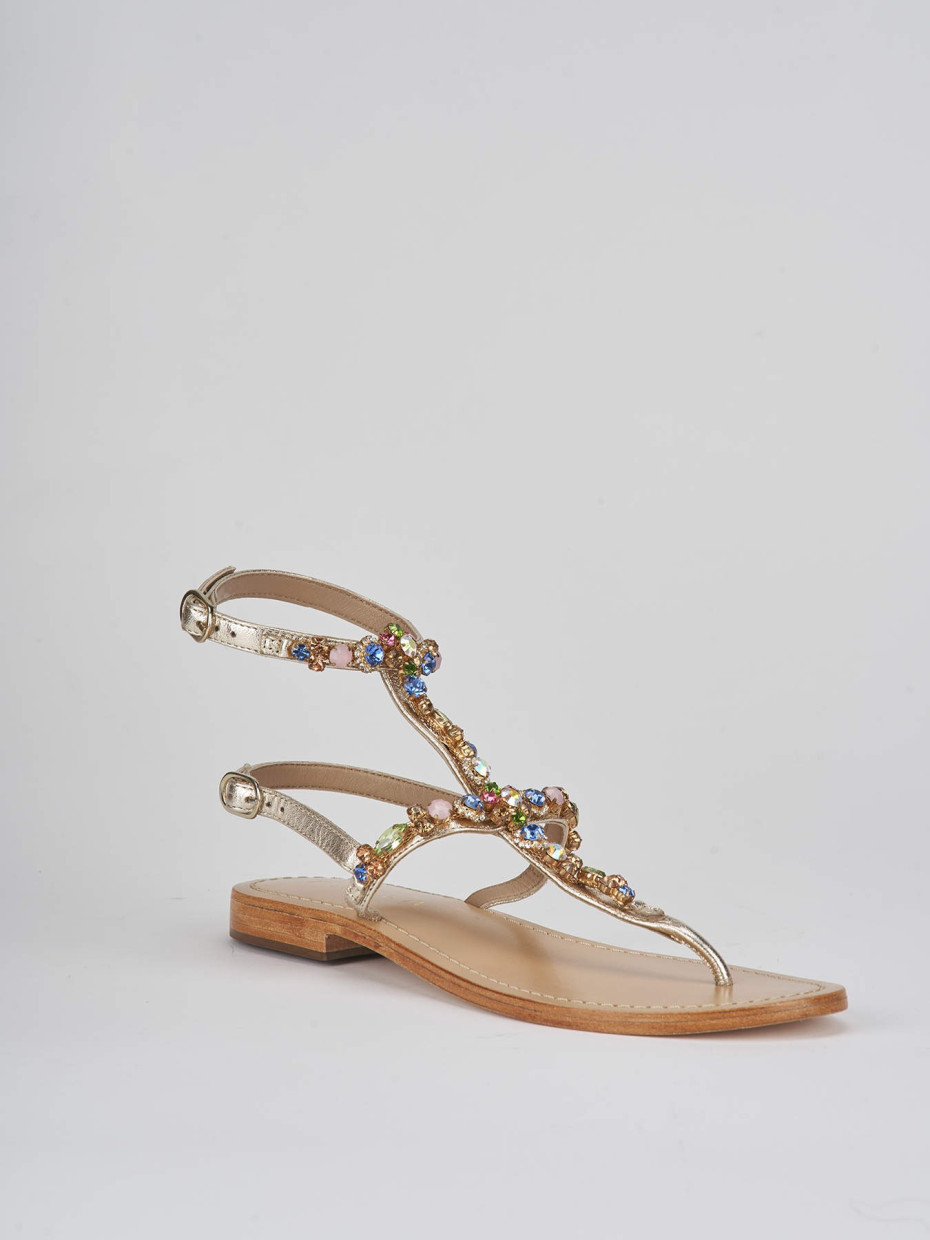 Low heel sandals heel 1 cm gold leather