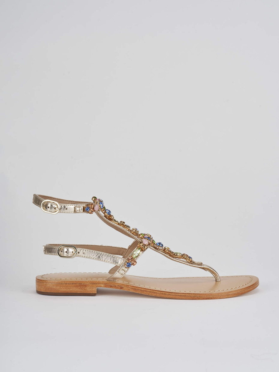 Low heel sandals heel 1 cm gold leather