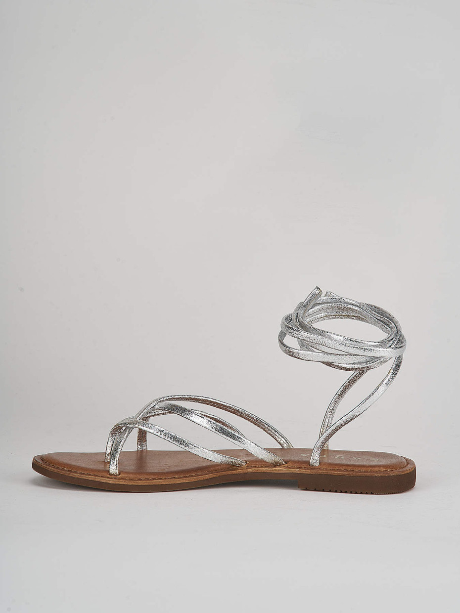 Low heel sandals heel 1 cm silver leather