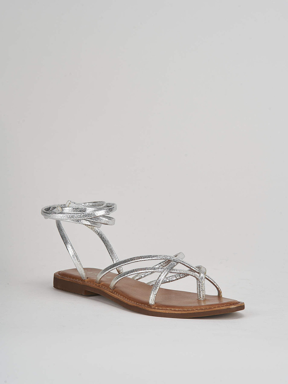 Low heel sandals heel 1 cm silver leather