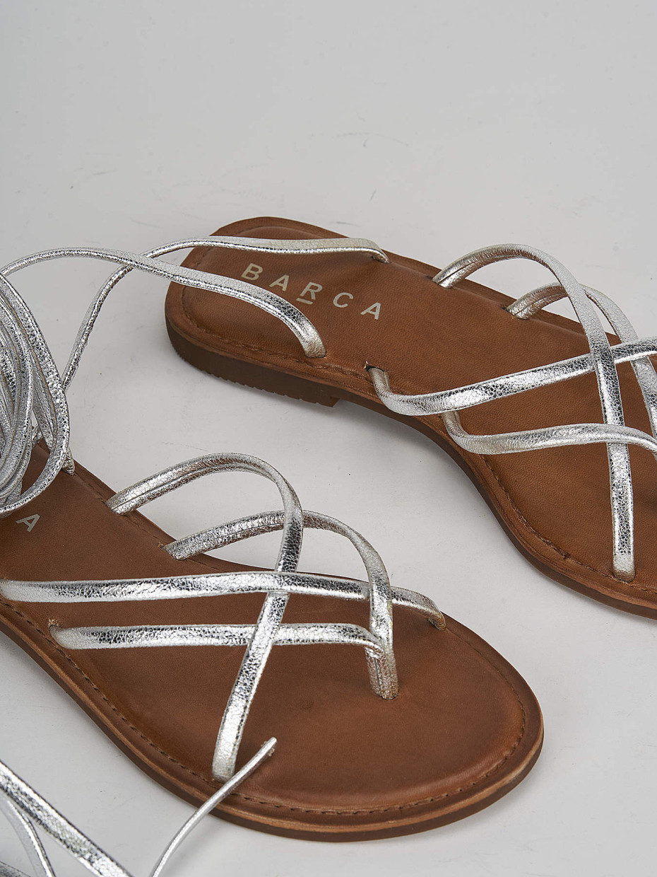 Low heel sandals heel 1 cm silver leather