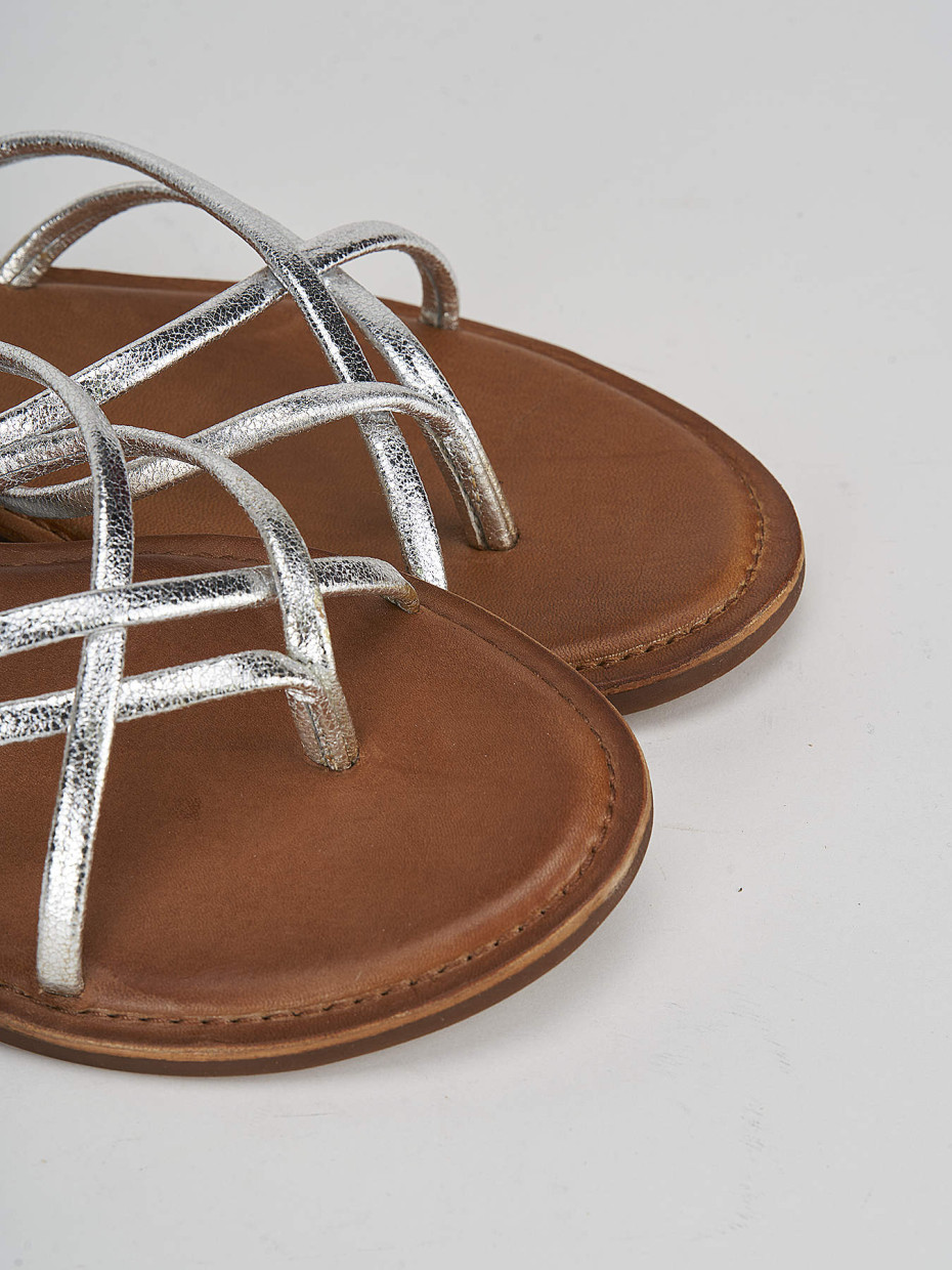 Low heel sandals heel 1 cm silver leather