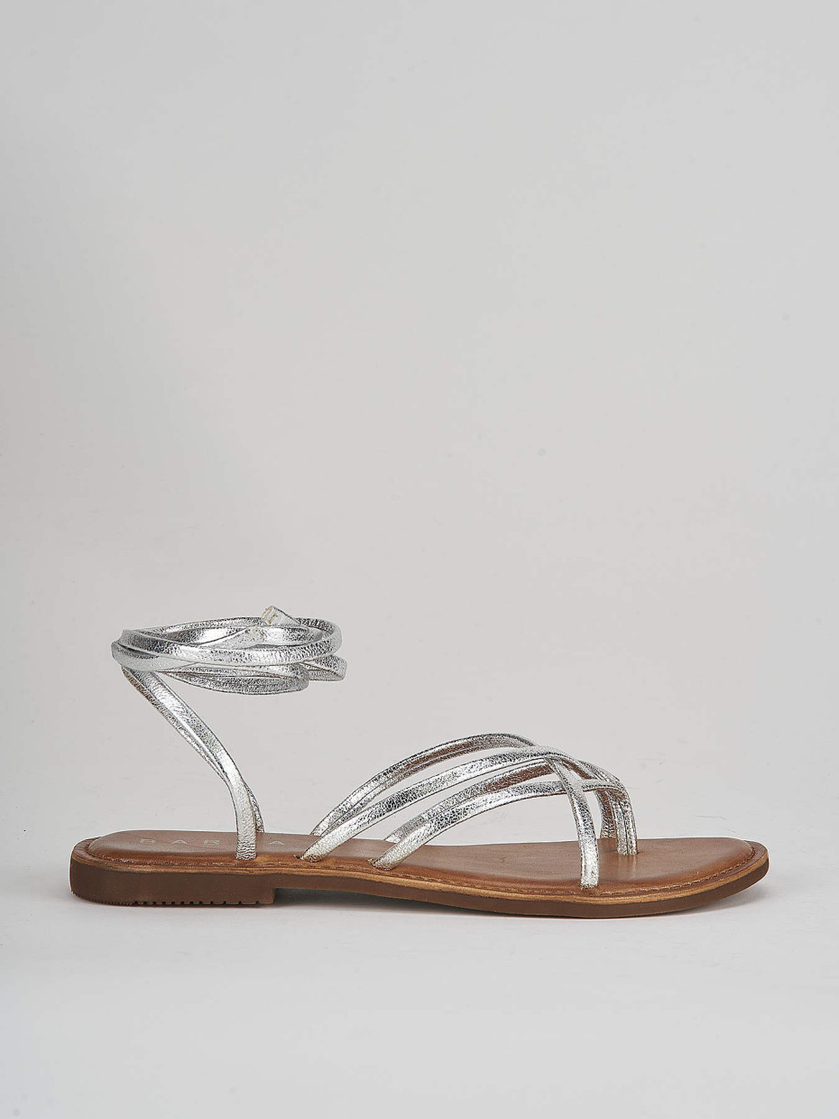 Low heel sandals heel 1 cm silver leather