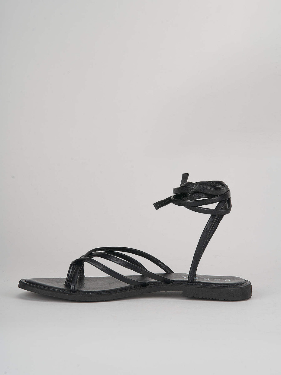 Low heel sandals woman heel 1 cm black leather Barca Stores