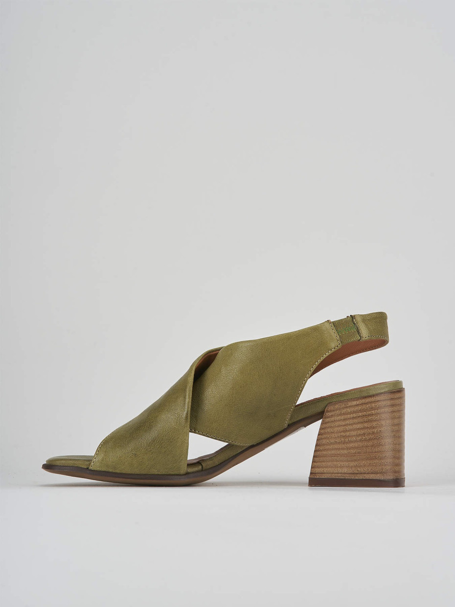 High heel sandals heel 5 cm green leather