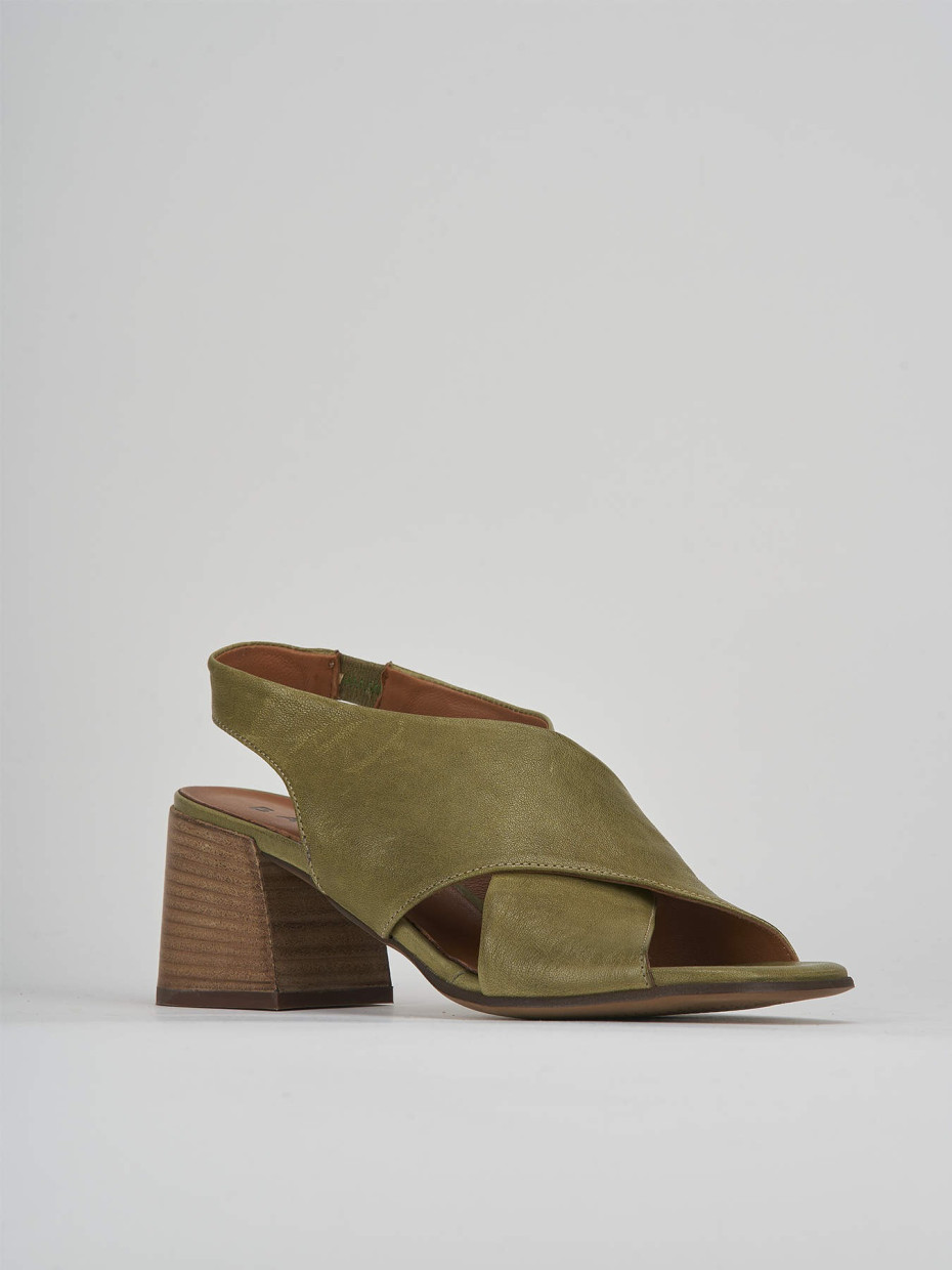 High heel sandals heel 5 cm green leather