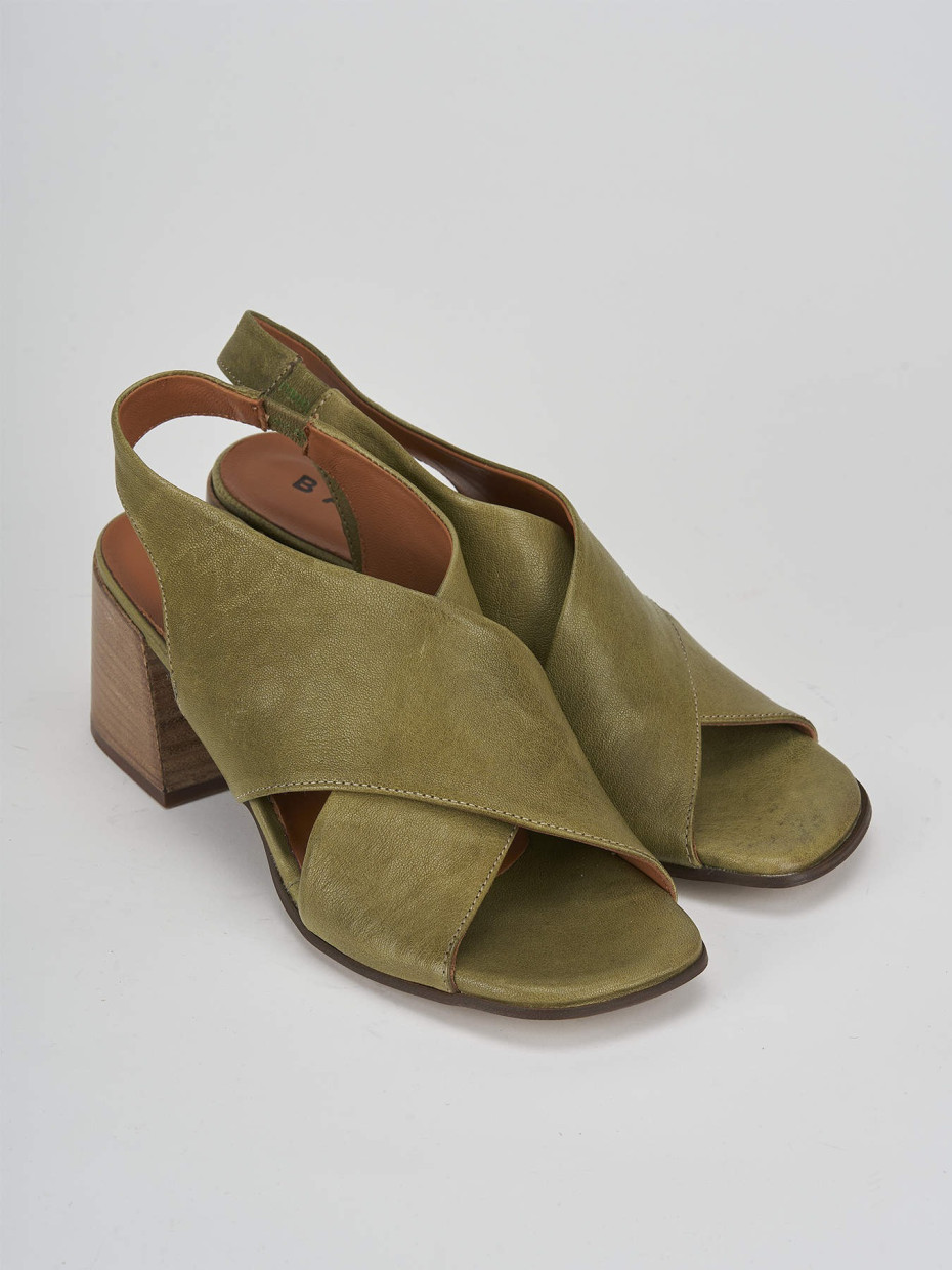 High heel sandals heel 5 cm green leather