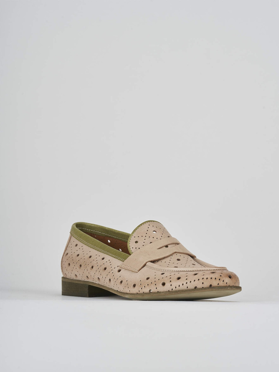 Loafers heel 2 cm beige leather