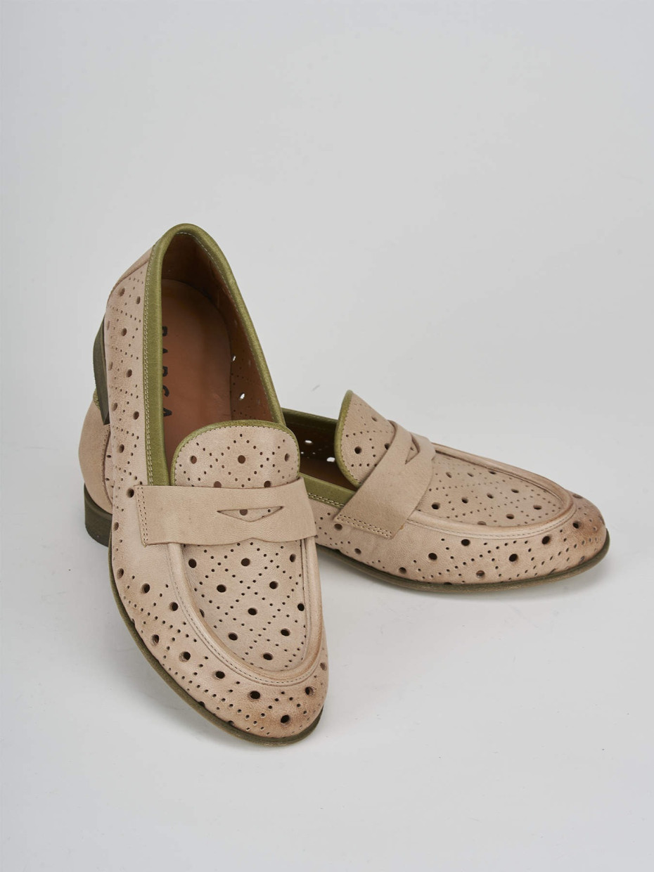 Loafers heel 2 cm beige leather