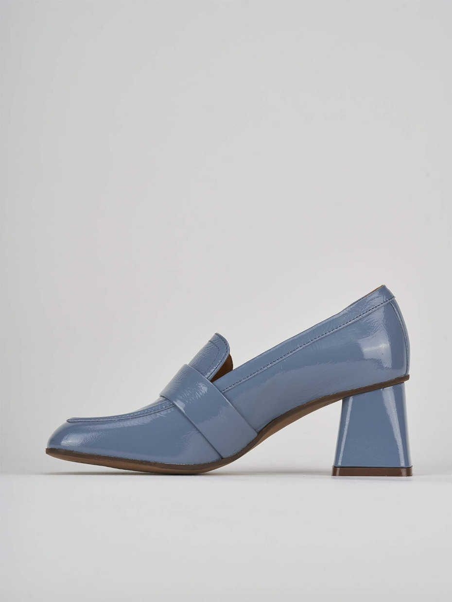 Loafers heel 6 cm blu leather