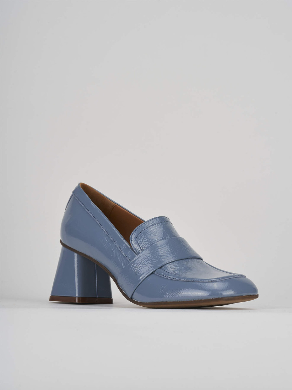 Loafers heel 6 cm blu leather