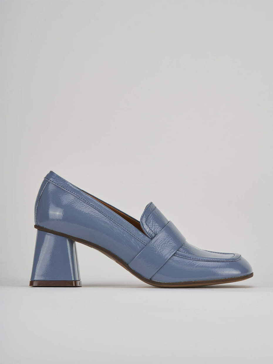 Loafers heel 6 cm blu leather