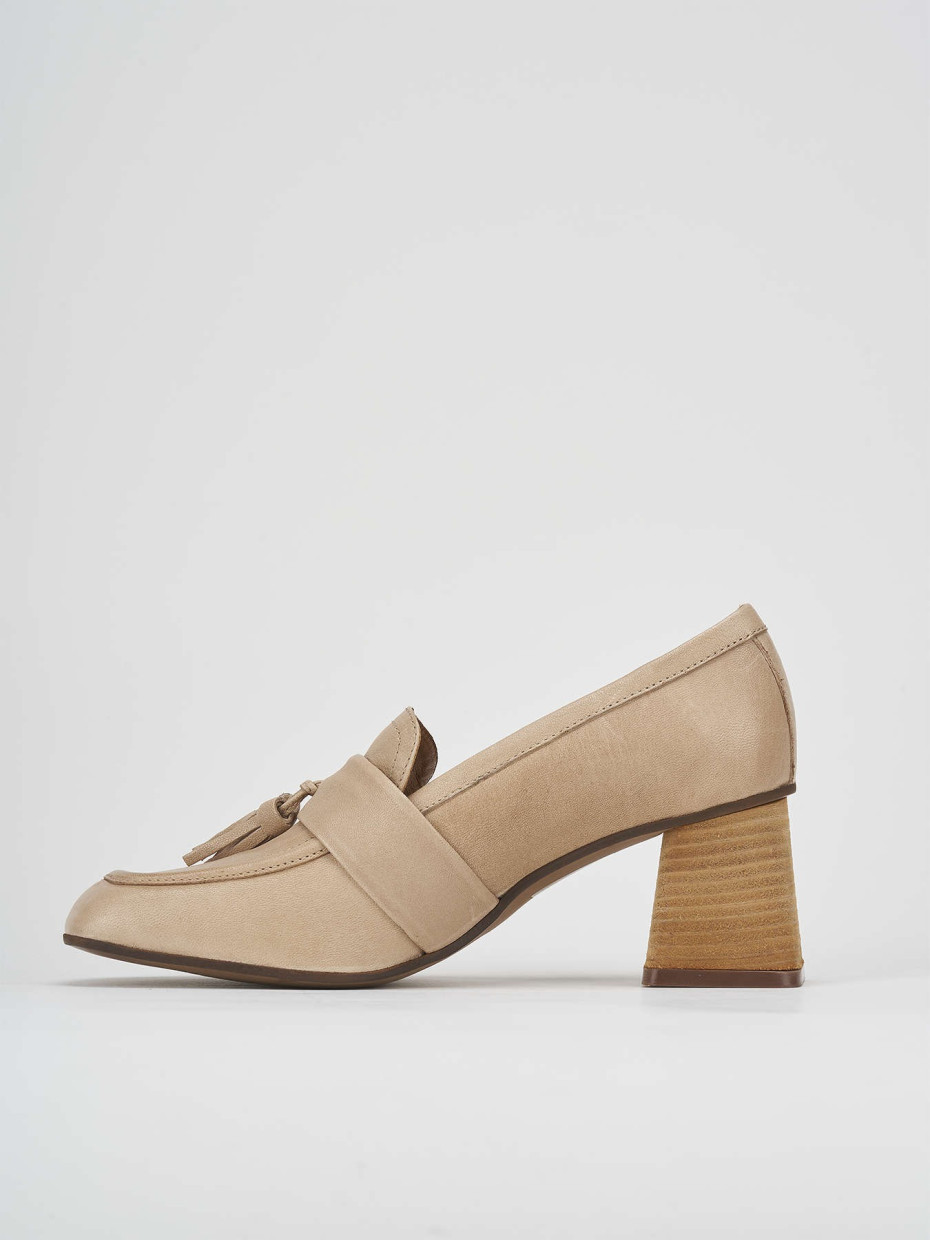 Mocassini tacco 6cm pelle beige