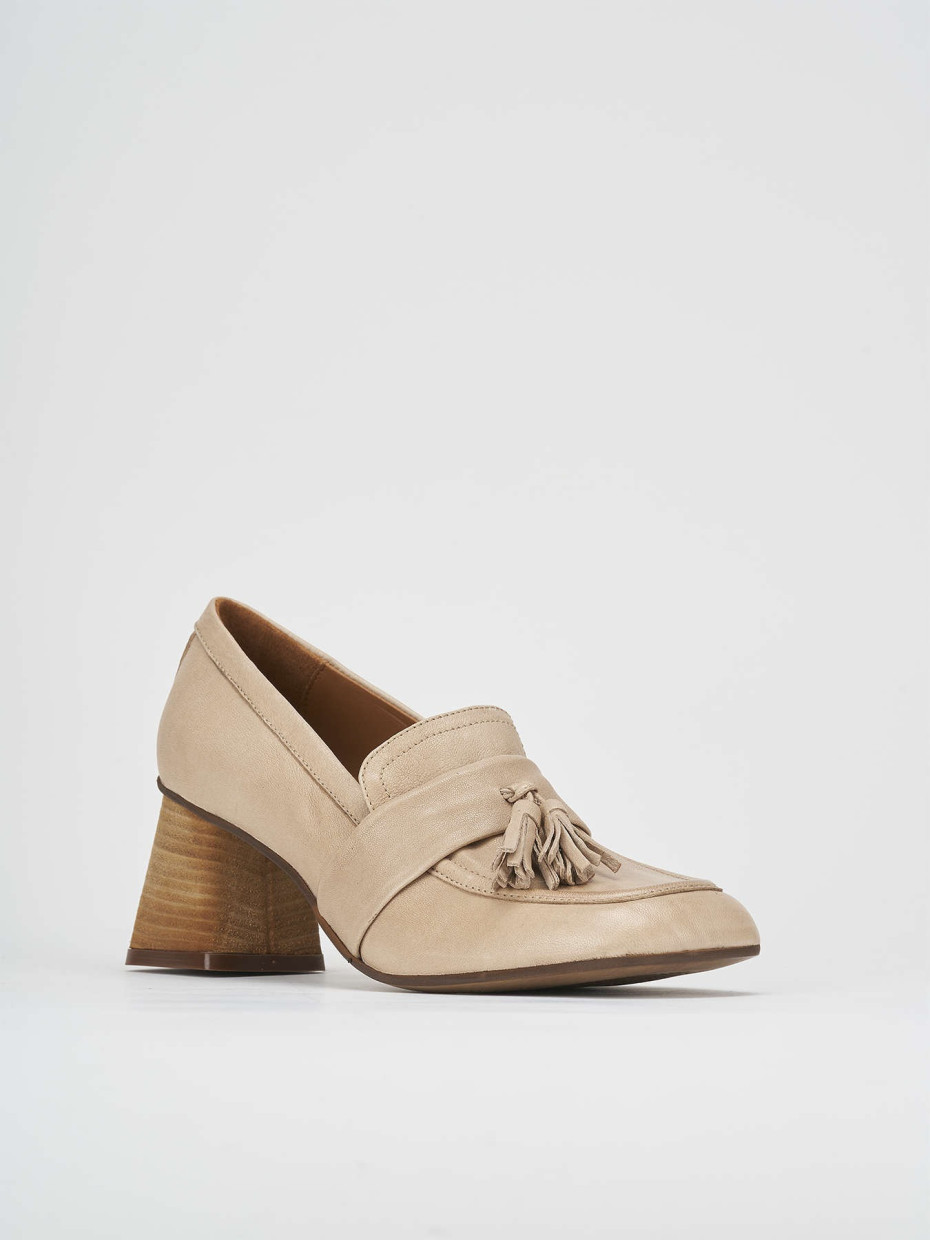 Mocassini tacco 6cm pelle beige