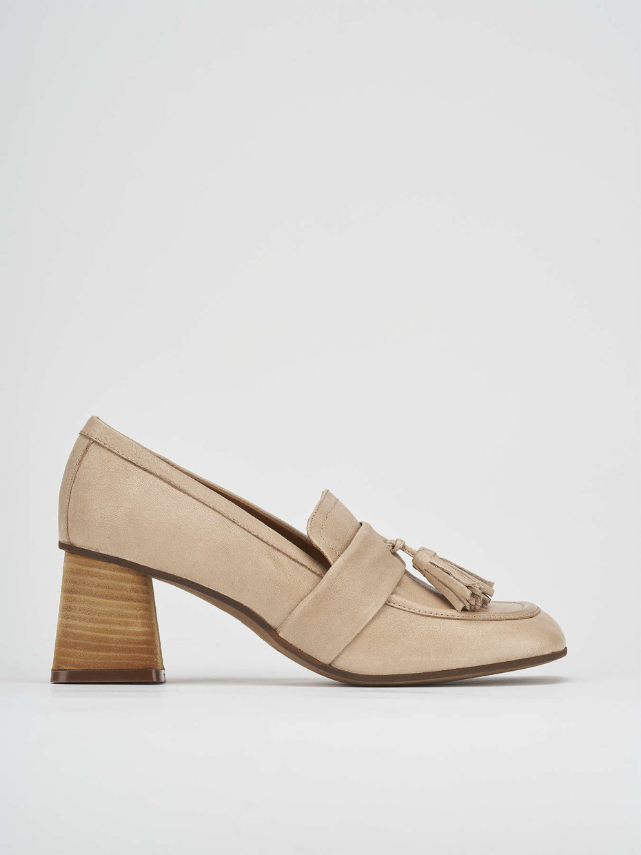 Mocassini tacco 6cm pelle beige