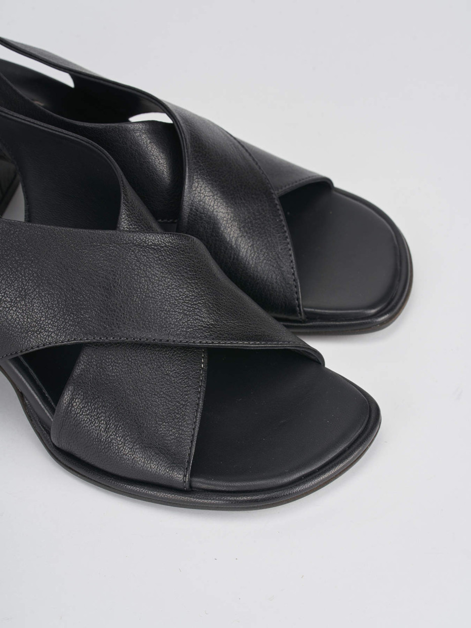 High heel sandals heel 6 cm black leather